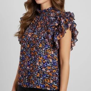 NWT Sugarless Floral Ruffle Sleeve Top